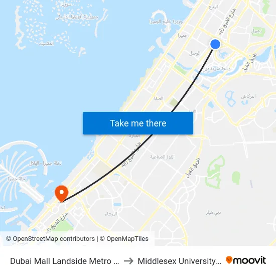 Dubai Mall Landside Metro Bus Stop - 01 to Middlesex University - Block 16 map