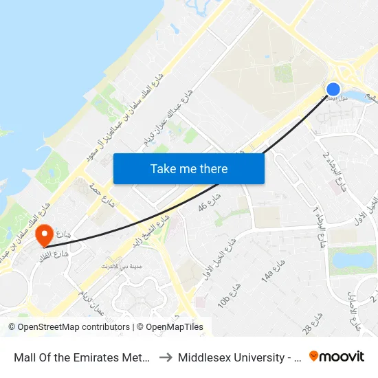 Mall Of the Emirates Metro Station to Middlesex University - Block 16 map