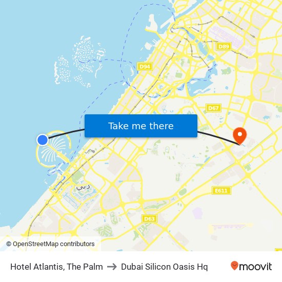اتلانتس to Dubai Silicon Oasis Hq map