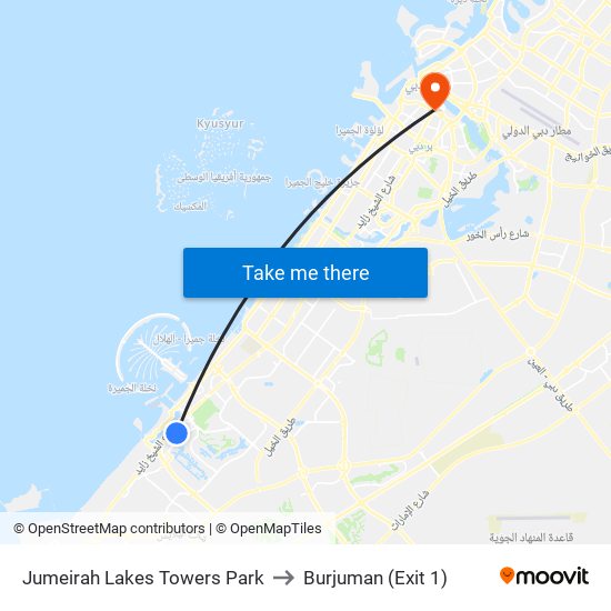 Jumeirah Lakes Towers Park to Burjuman (Exit 1) map