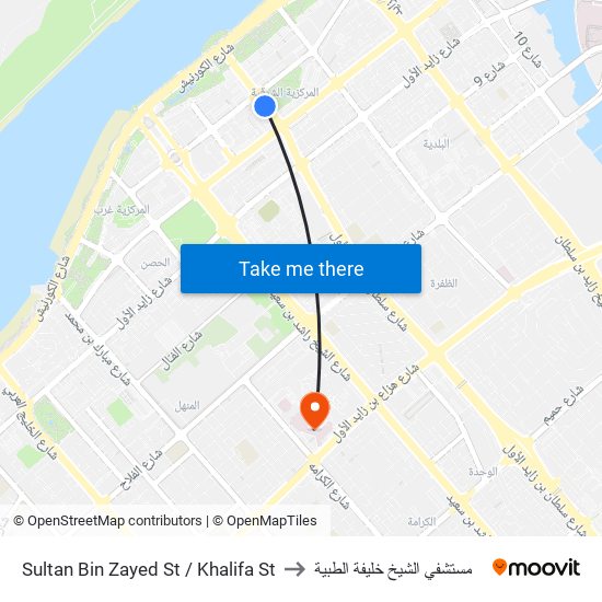Sultan Bin Zayed St / Khalifa St to مستشفي الشيخ خليفة الطبية map