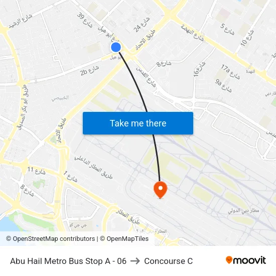 Abu Hail Metro Bus Stop A - 06 to Concourse C map