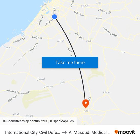 International City, Civil Defence - 2 to Al Masoudi Medical Center map