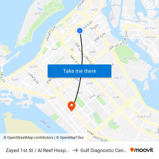 Zayed 1st St / Al Reef Hospital to Gulf Diagnostic Centre map