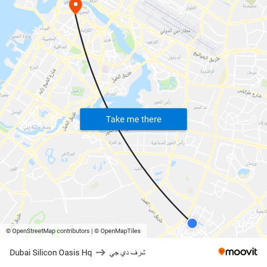 Dubai Silicon Oasis Hq to شرف دي جي map