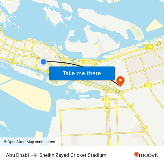 Abu Dhabi to Sheikh Zayed Cricket Stadium map