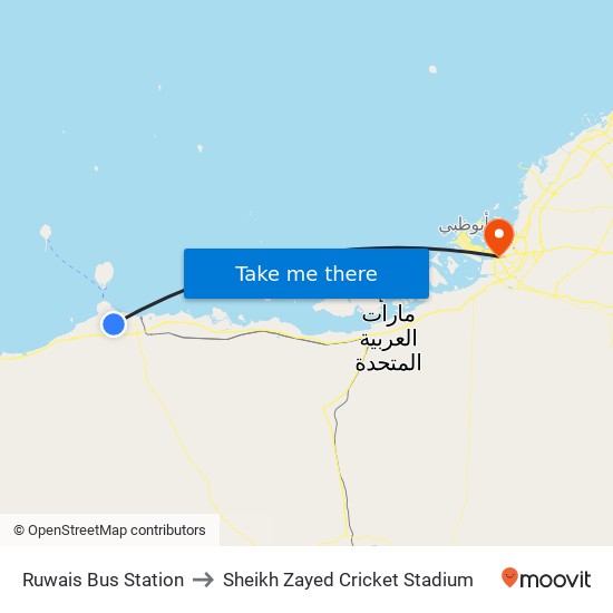 Ruwais Bus Station to Sheikh Zayed Cricket Stadium map