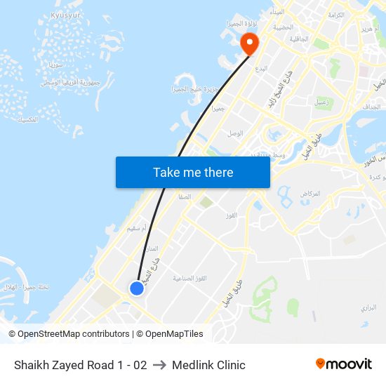 Shaikh Zayed  Road 1 - 02 to Medlink Clinic map