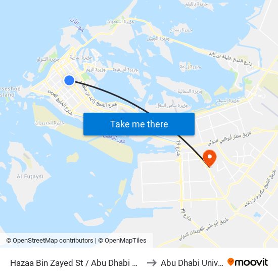 Hazaa Bin Zayed St /  Abu Dhabi Bus Station to Abu Dhabi University map