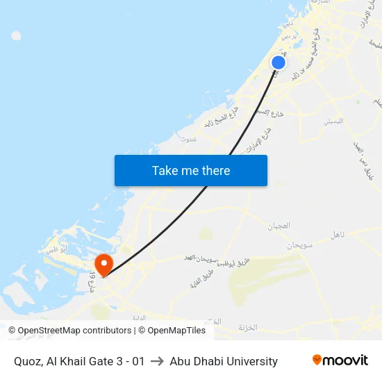Quoz, Al Khail Gate 3 - 01 to Abu Dhabi University map