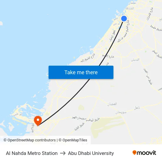 Al Nahda Metro Station to Abu Dhabi University map