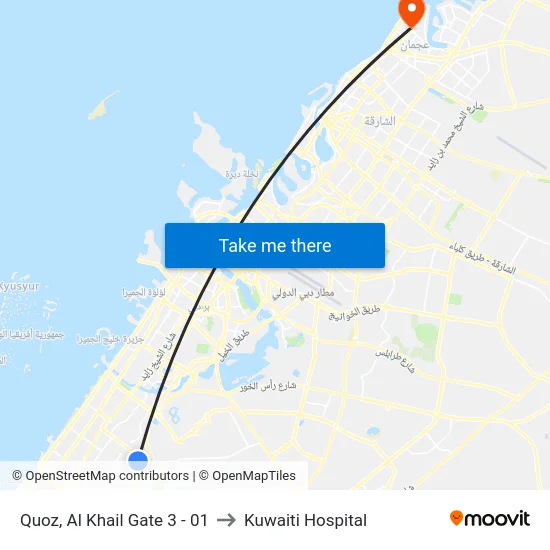 Quoz, Al Khail Gate 3 - 01 to Kuwaiti Hospital map