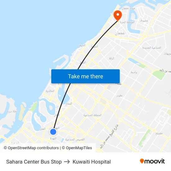 Sahara Center Bus Stop to Kuwaiti Hospital map