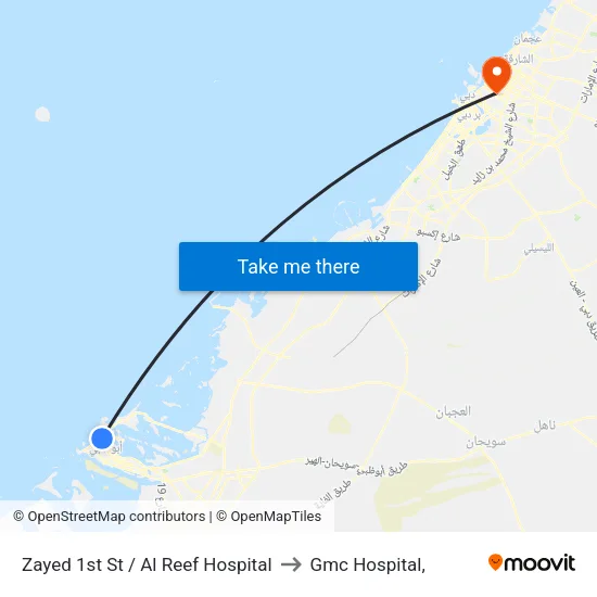 Zayed 1st St / Al Reef Hospital to Gmc Hospital, map