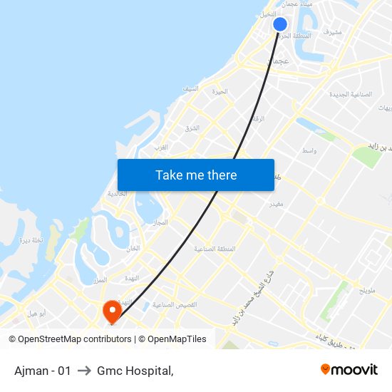 Ajman - 01 to Gmc Hospital, map