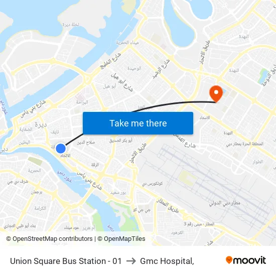 Union Square Bus Station - 01 to Gmc Hospital, map