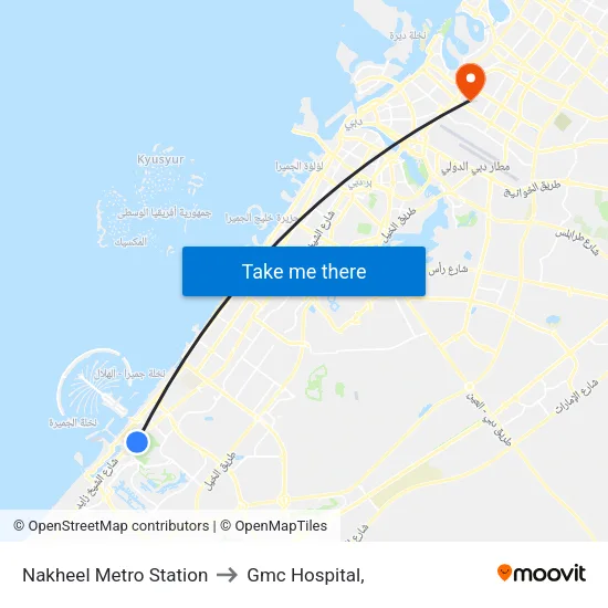 Nakheel Metro Station to Gmc Hospital, map