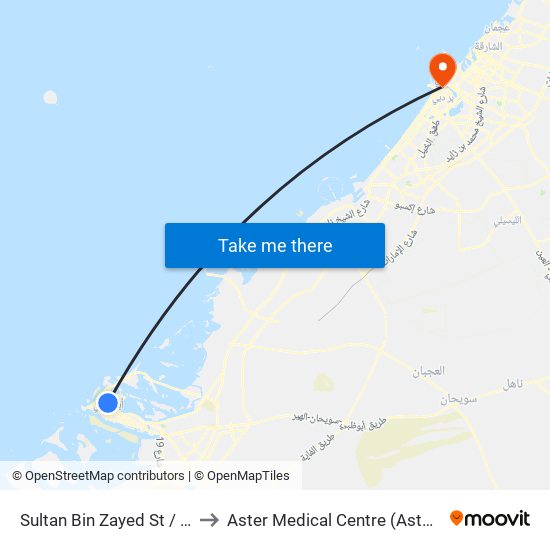 Sultan Bin Zayed St / Abu Dhabi Bus Station to Aster Medical Centre (Aster Jubilee Medical Complex) map