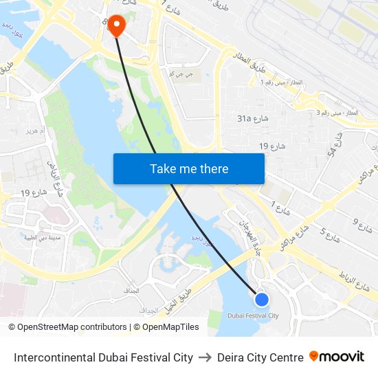 Intercontinental Dubai Festival City to Deira City Centre map