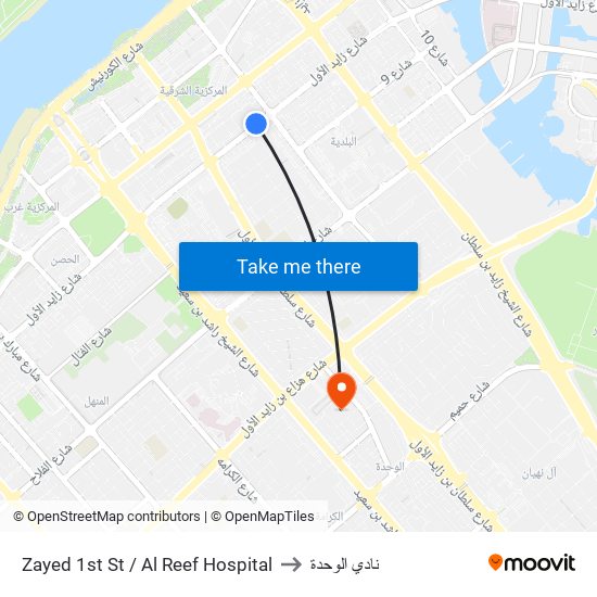 Zayed 1st St / Al Reef Hospital to نادي الوحدة map
