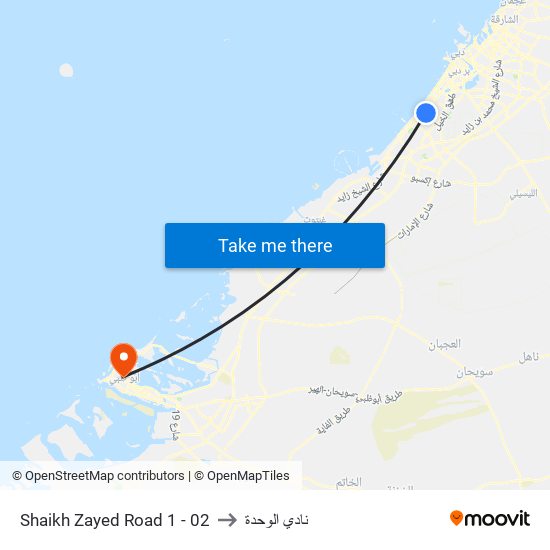 Shaikh Zayed  Road 1 - 02 to نادي الوحدة map