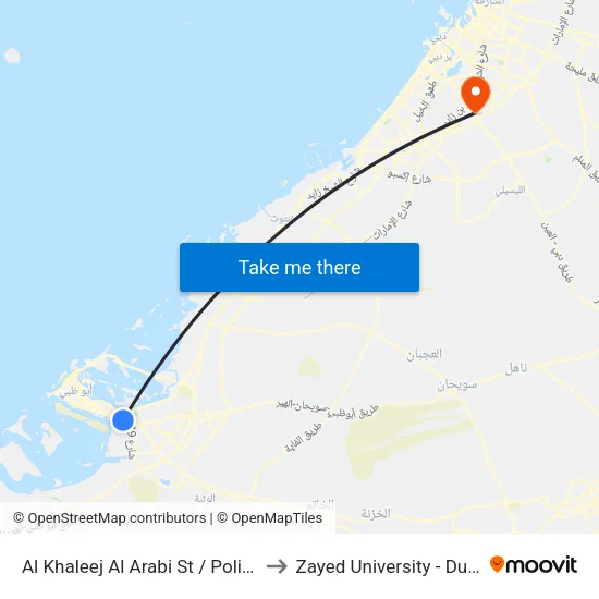 Al Khaleej Al Arabi St / Police Check Point to Zayed University - Dubai Campus map