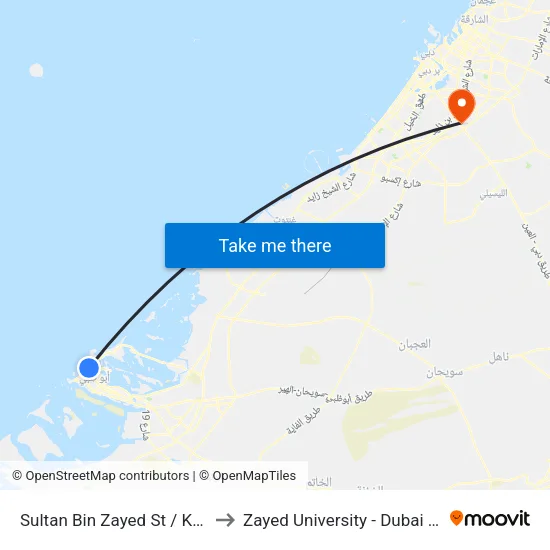Sultan Bin Zayed Street / Khalifa Street to Zayed University - Dubai Campus map