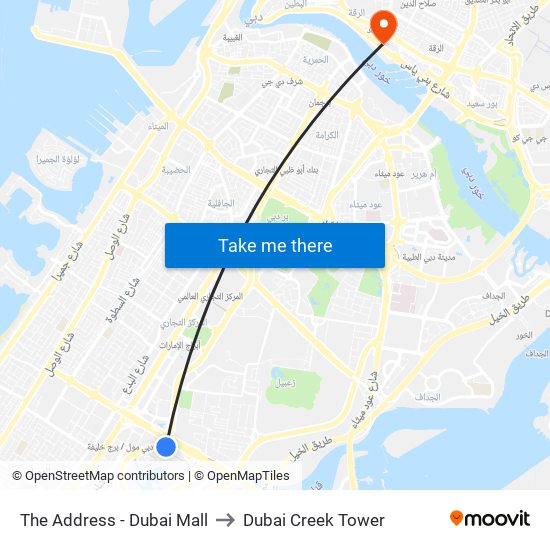 The Address - Dubai Mall to Dubai Creek Tower map