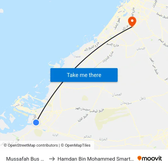 Mussafah Bus Station to Hamdan Bin Mohammed Smart University map