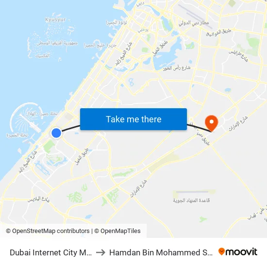 Dubai Internet City Metro Station to Hamdan Bin Mohammed Smart University map