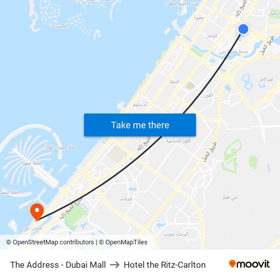 The Address - Dubai Mall to Hotel the Ritz-Carlton map