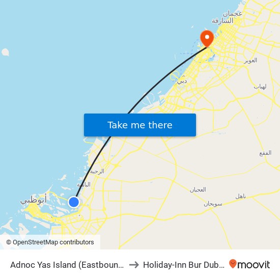 Adnoc Yas Island (Eastbound) to Holiday-Inn Bur Dubai map