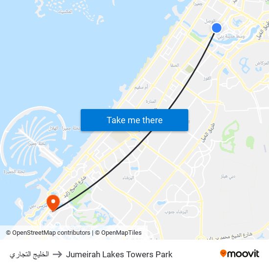 الخليج التجاري to Jumeirah Lakes Towers Park map