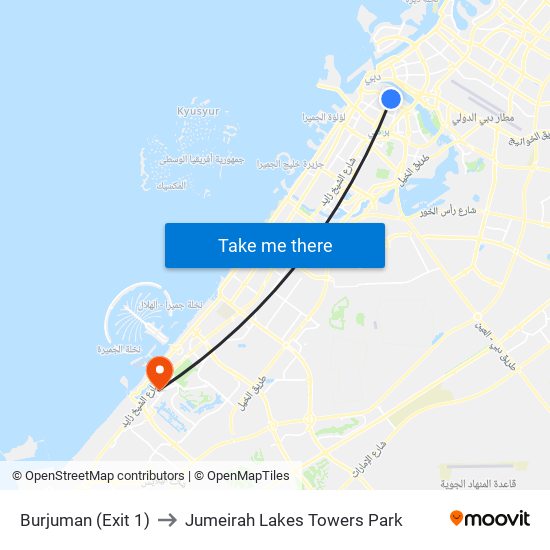 Burjuman (Exit 1) to Jumeirah Lakes Towers Park map