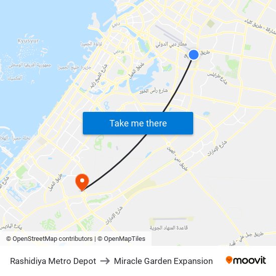 Rashidiya Metro Depot to Miracle Garden Expansion map