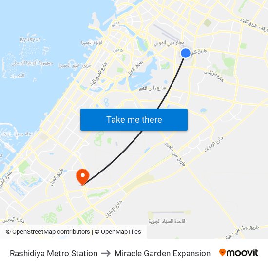 Rashidiya Metro Station to Miracle Garden Expansion map
