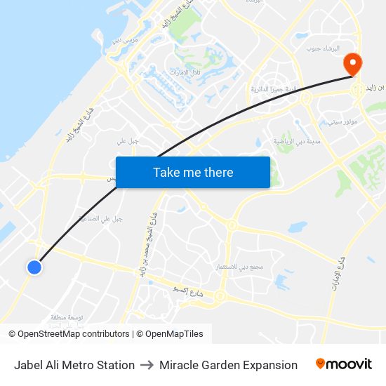 Jabel Ali Metro Station to Miracle Garden Expansion map