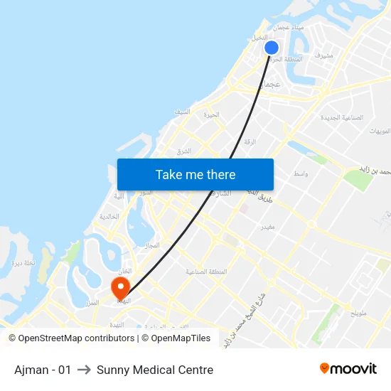 Ajman - 01 to Sunny Medical Centre map
