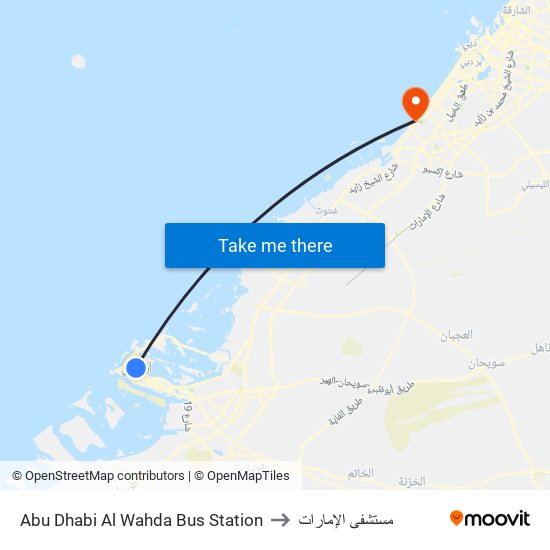 Abu Dhabi Al Wahda Bus Station to مستشفى الإمارات map