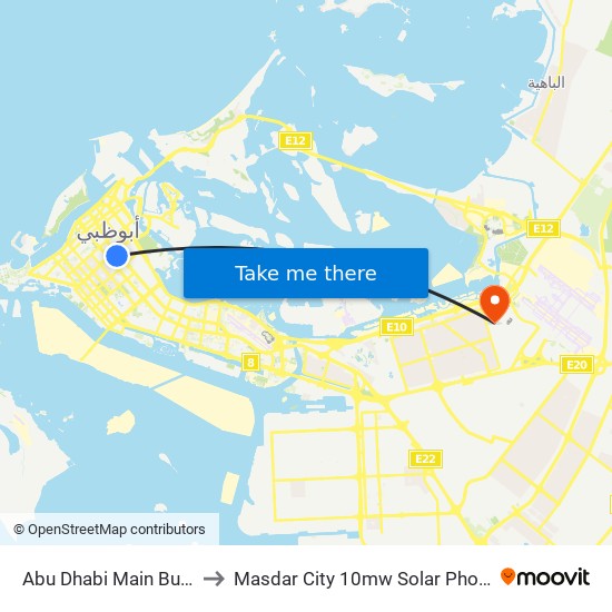 Abu Dhabi Main Bus Terminal to Masdar City 10mw Solar Photovoltaic Farm map
