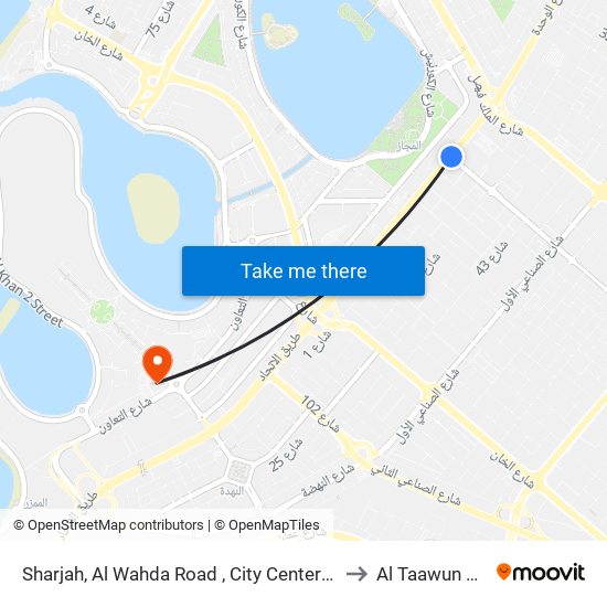 Sharjah, Al Wahda Road , City Center 1 - 01 to Al Taawun Mall map