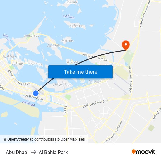 Abu Dhabi to Al Bahia Park map