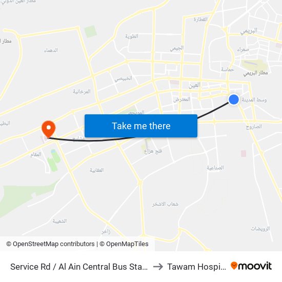 Service Rd  / Al Ain Central Bus Station to Tawam Hospital map