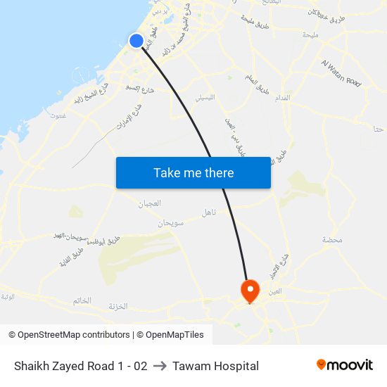 Shaikh Zayed  Road 1 - 02 to Tawam Hospital map