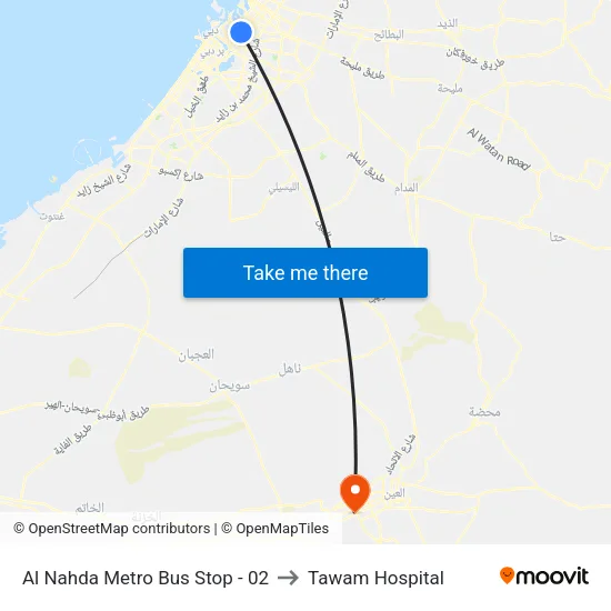 Al Nahda Metro Bus Stop - 02 to Tawam Hospital map