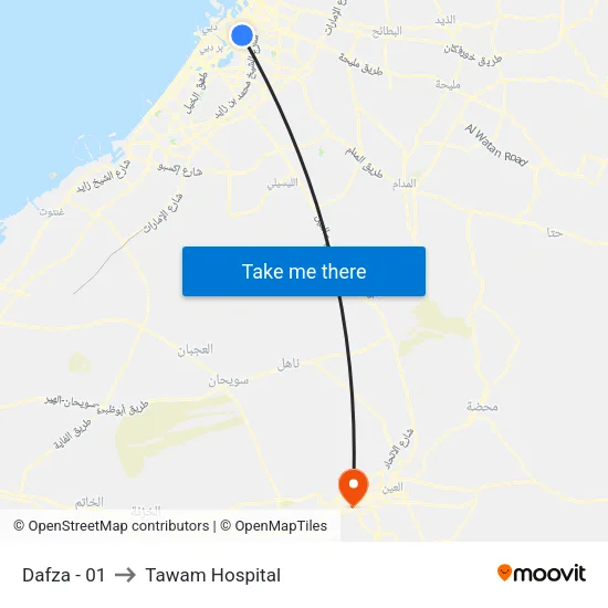 Dafza - 01 to Tawam Hospital map