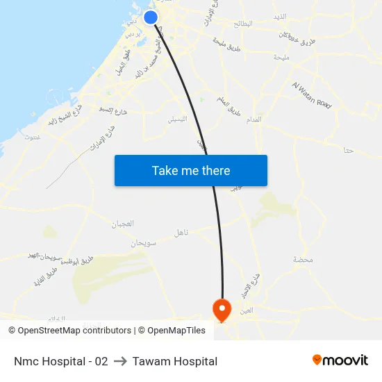 NMC Hospital - 02 to Tawam Hospital map