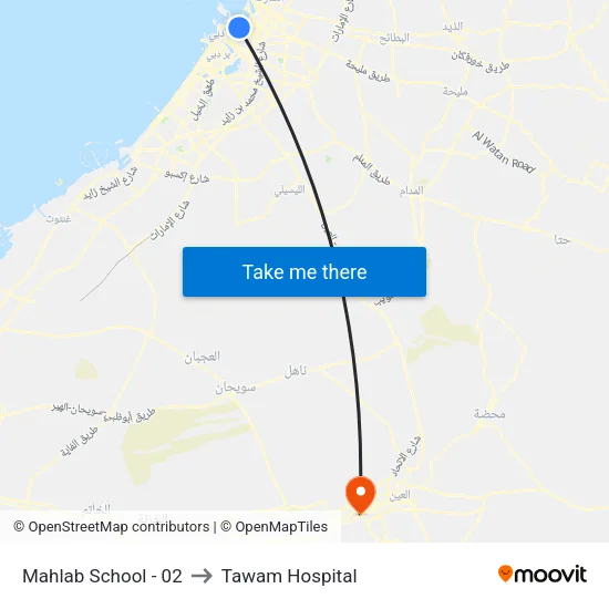 Mahlab School - 02 to Tawam Hospital map