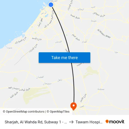 Sharjah, Al Wahda Road, Subway 1 - 02 to Tawam Hospital map