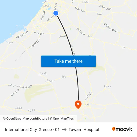 International City, Greece - 01 to Tawam Hospital map
